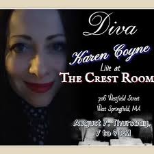 Crest Room Premiere... Diva!! Karen Coyne performs live..you're gonna love  her! 🍽️ Today's Specials: • Turkey Dinner with your choice of Butternut  Squash or Corn • 🍔 Slaw & Order Burger –