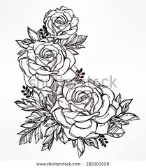 Vintage Floral Highly Detailed Hand Drawn Rose Flower Stem With Roses And Leaves Victorian Motif Tattoo Design Ele Hip Tattoo Designs Hip Tattoo Rose Tattoos
