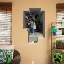 Minecraft Steve Mining Through Wall 3d Wall Decal A2depot Minecraft Wall Kids Wall Decals Wall Stickers Wallpaper