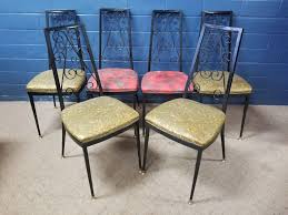 Vintage Wrought Iron Kitchen Chairs Upholstered Seats Dining Mid Century Modern By Takefivevintage Mid Century Kitchen Chair Mid Century Kitchen Kitchen Chairs