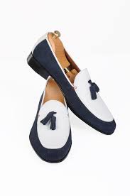 Black And White Loafers With Tassels Handmade Blue And White Loafer Men Shoes Dress Shoes Men Loafers Men Mens Fashion Shoes