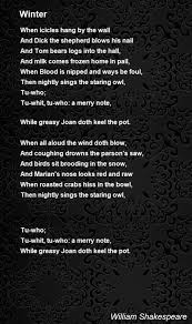 Poetry offers up a wealth of benefits for children. Winter Poem By William Shakespeare Poem Hunter