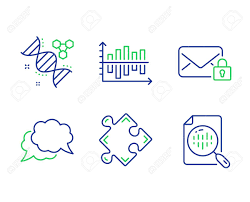 chemistry dna chat message and secure mail line icons set strategy