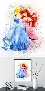 Disney Princess Watercolor Cinderella Painting Poster Print Wall Art Watercolor Art Home Decor Kids Decor Poster Prints Cinderella Art Watercolor Art Lessons