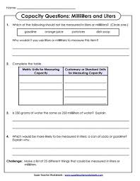 Measuring Capacity Milliliters And Liters Worksheets