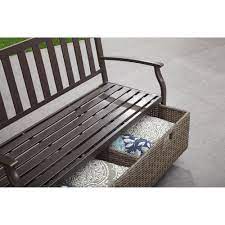 What are the shipping options for outdoor storage benches? Better Homes Gardens Camrose Farmhouse Outdoor Bench With Wicker Storage Box Walmart Com Walmart Com
