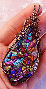 Floral Fused Dichroic Glass Wire Wrapped Pendant Etsy Fused Glass Jewelry Dichroic Glass Jewelry Fused Glass Pendant