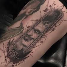 Black and grey tattoos scenic tattoo tattoos sleeve tattoos tattoos for guys landscape tattoo baby tattoos symbolic tattoos picture tattoos. 100 Leatherface Tattoo Origins Symbolism Common Themes