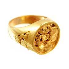 Round Faced Natural Alaskan Gold Nugget Mens Ring Alaska Jewelry Natural gold nugget can be used as astrological stones or trendy, stylish additions to distinct jewelry sets. round faced natural alaskan gold nugget mens ring