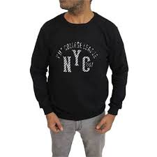 Nyc Erkek Kabartma Baski Kolej Sweatshirt Siyah Nyc Siyah Erkek Sweatshirt