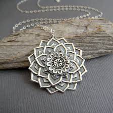 Sterling Silver Lotus Mandala Necklace Small Petal Flower Etsy Mandala Necklace Mandala Jewelry Leaf Jewelry