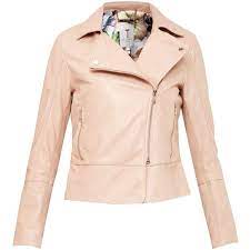 Ted Baker Lizia Leather Biker Jacket 325 Via Polyvore Featuring Outerwear Jackets Natural Women Zip Up Jac Pink Biker Jacket Pink Leather Jacket Jackets