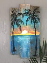 Beach Palm Trees Sunset Custom Sign 30x16 Large Palm Trees Etsy Beach Wall Art Wood Pallet Art Beach Wall Hanging