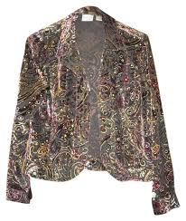 chicos womens burn velvet evening jacket size 1 small gold sequins top