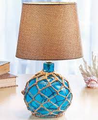 blue coastal glass float lamp beach house ocean sea nautical bedroom home decor chambre marine deco recycle deco