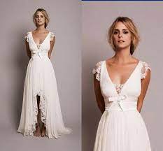 I wore it to my senior prom and received lots of great comments for the dress. Boho Beach Short Wedding Dresses With Lace High Low Country Bridal Gown Ebay In 2021 Hi Low Wedding Dress Wedding Dress Cap Sleeves Country Wedding Dresses