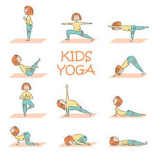 Kids Yoga Set With Cute Cartoon Girl In Different Yoga Poses Flat Yoga For Kids Kids Yoga Poses Yoga Cartoon