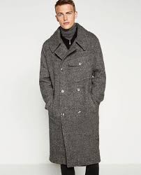 Zara Man Tweed Gray Black Coat Front Pocket Wool Trench Sz L Large Nwt Coat Zara Man Black Coat