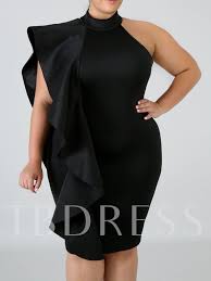 Plus Size Turtleneck One Shoulder Womens Bodycon Dress