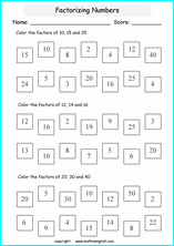 Free Printable Factor Multiples Factorization Prime