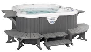 D 1 Amore Bay Hot Tub Two Tables Two Curved Benches Two Tier Step Hdpe Hot Tub Surround Tub Surround Hot Tub Backyard
