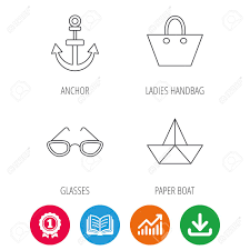 Paper Boat Anchor And Glasses Icons Ladies Handbag Linear Sign