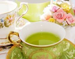 Bright Green And Gold Teacup And Saucer With Pretty Ceramic Flower Basket Tea Green Tea Cups Pretty Tea Cups