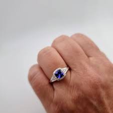 14ct White Gold 1ct Cushion Cut Tanzanite And Round Cut 0.3ct Diamond