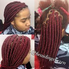 At the back of your head, cross each section over each other to the opposite side and wrap them around in front. Medium Box Braids Tucked Hid Natural Hair Color Ig Braiding Vixxen Medium Box Braids Box Braids Box Braids Pictures