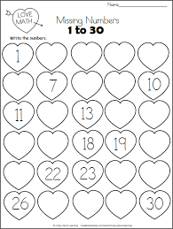Missing Number Worksheets 1 30 Math Activities Preschool Valentine Worksheets Kindergarten Valentines