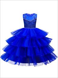 Girls Cascading Ruffle Fancy Party Dress Red White Pink Gold Royal Blue Kids Formal Dresses Princess Dress Kids Fancy Dresses Party