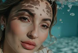 PROMPT INSANO: Hyper-realistic, ultra-detailed close-up showing only the  left half of my face submerged in water, with one eye in sharp focus,  positioned