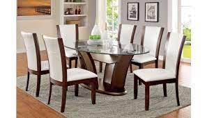Rich mocha extendable solid wood dining set with san remo chairs. Manhattan Oval Glass Top Table Set