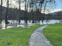 The South Umpqua River has just gone over the half shell in Stewart Park!  ￼It could rise another foot or two and should peak at 4 PM. ￼
