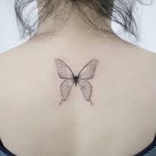 Single Needle Butterfly Tattoos On The Upper Back Tattoosonback White Butterfly Tattoo Butterfly Tattoo Butterfly Neck Tattoo