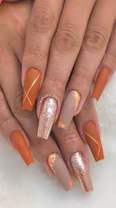 Nail art 4132 oranzhevyj dizajn nogtej oranzhevye nogti modnye. 22 Trendy Fall Nail Design Ideas Burnt Orange Metallic Gold