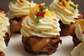 Pork Smoked Gouda Mushroom Meat Cupcake With Bacon Loaded Mashed Potato Frosting Recipe Food Bacon Wrapped Meatloaf Recipes