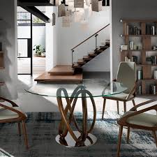 You can easily cut the top into a circle, or keep it square. Contemporary Dining Table 1021 Angel Cerda Tempered Glass Crystal Solid Wood Base