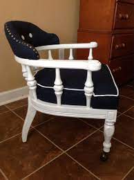 reduced 50 off fabulous mid century captains chair in navy and white with rolling caster wheels chair mid century creative home