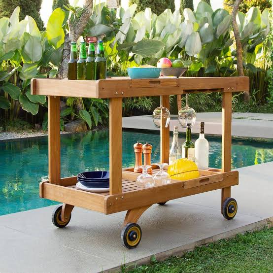 Gilmore Premium Indonesia Teak Wood Patio Serving Cart with Storage Shelves