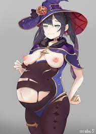 1girls areolae asabo5 breasts female female only genshin impact  mona (genshin impact) nipples pregnant solo 