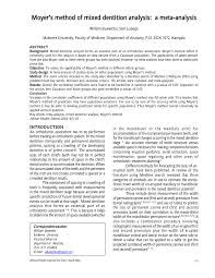 Pdf Moyers Method Of Mixed Dentition Analysis A Meta Analysis