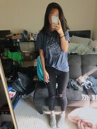 Ootd Oversized Graphic Tee Ripped Black Skinny Jeans Checkered Vans Black Ripped Skinny Jeans Checkered Vans Outfit Black Ripped Jeans Outfit