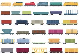 trem ícones de vagões de carga definir vetor dos desenhos animados.  locomotiva diesel 12407468 Vetor no Vecteezy