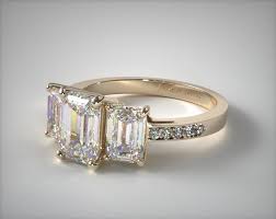 Three Stone Emerald Shape 57ctw Engagement Ring In 2 6mm 18k Yellow Gold Setting Price Yellow Engagement Rings Diamond Engagement Rings Three Stone Engagement Rings