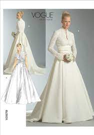 3 modèles, épaules dénudées, manches longues à dentelle ou sa. Patron Vogue 2979 Robe De Mariee Dentelle Avec Ou Sans Manches