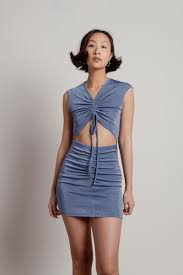 Check spelling or type a new query. No Other Feeling Ruched Cutout Bodycon Mini Dress In Slate Blue 46 Tobi Us