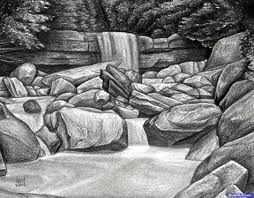 How To Draw A Creek Step By Step Watermasses Landmarks Places Landscape Pencil Drawings Realistic Drawings Waterfall Drawing