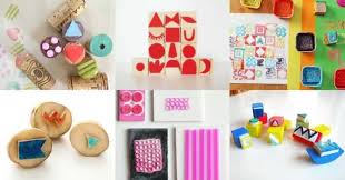 I just used a sponge applicator brush to apply fabric paint to the block stamp, then pressed it firmly onto the bag. 10 Ways To Make Your Own Stamp Set Open Ended Stamps For Kids