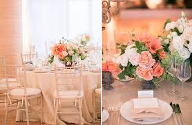 Peach And Ivory Romantic Wedding Reception Centerpieces With Cream Linens Peach Wedding Decorations Wedding Reception Centerpieces Wedding Centerpieces